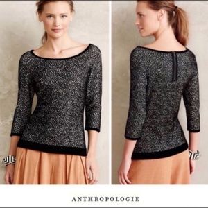 Anthropologie Moth Lana Black & Ivory 3/4 Sleeve Boatneck Sweater Size Medium